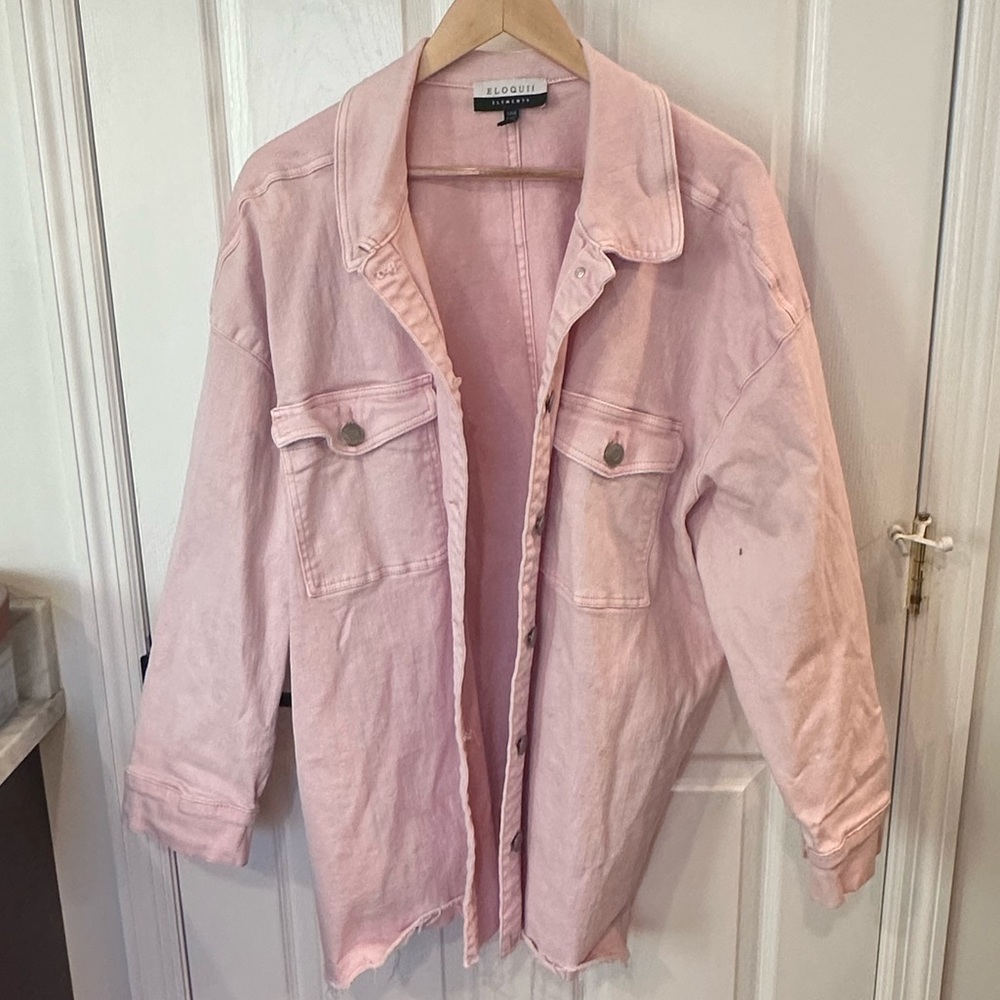 EUC Eloquii Elements Pink Distressed Shacket
